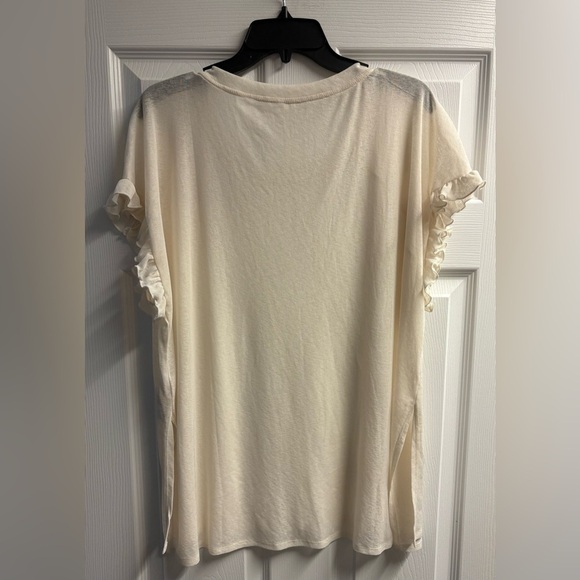 NWOT Anthropologie Short Sleeved Spliced Sheer Ruffled Top Size Petite Large - Picture 5 of 5